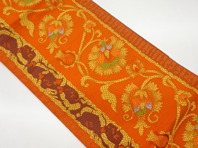 JAPANESE NAGOYA OBI / CHIKUZEN HAKATA / WOVEN FLOWER ARABESQUE